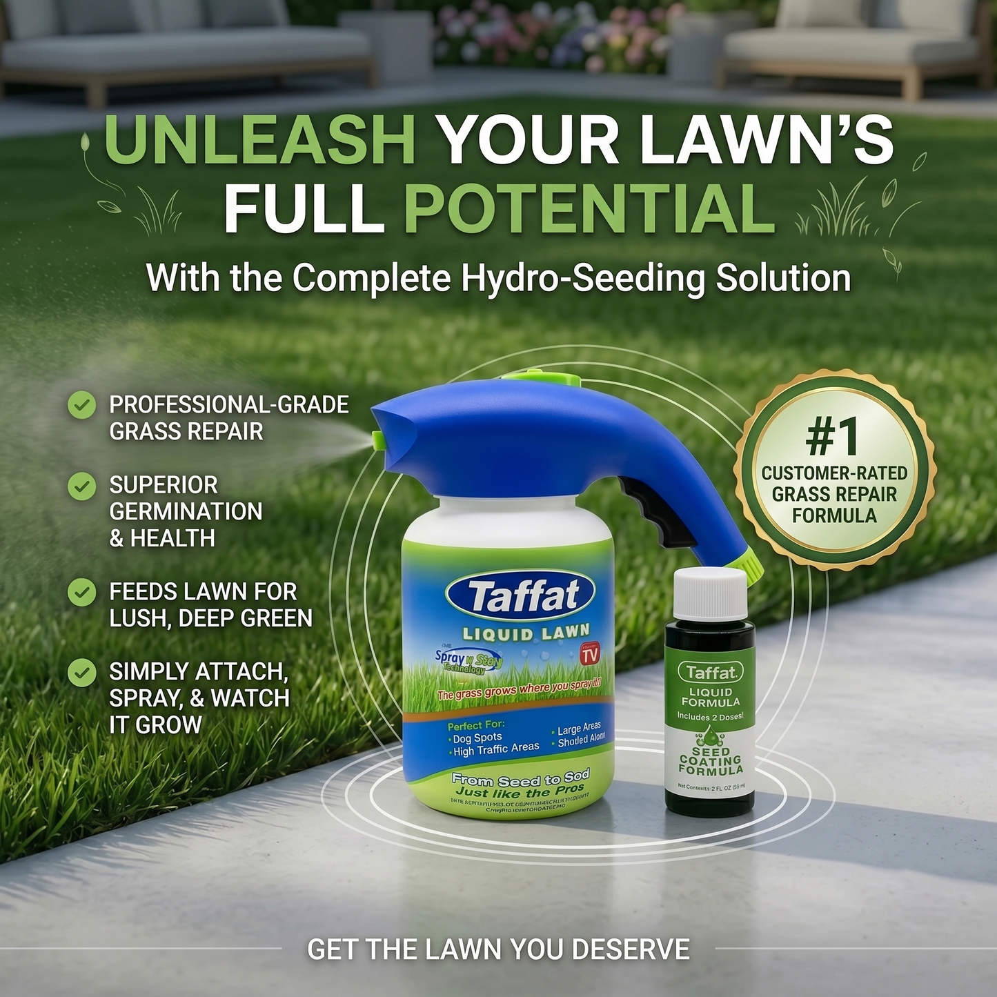 Easy Spray-On Grass Seed & Fertilizer Solution - Instantly Restore Thicker, Greener Lawns in Days