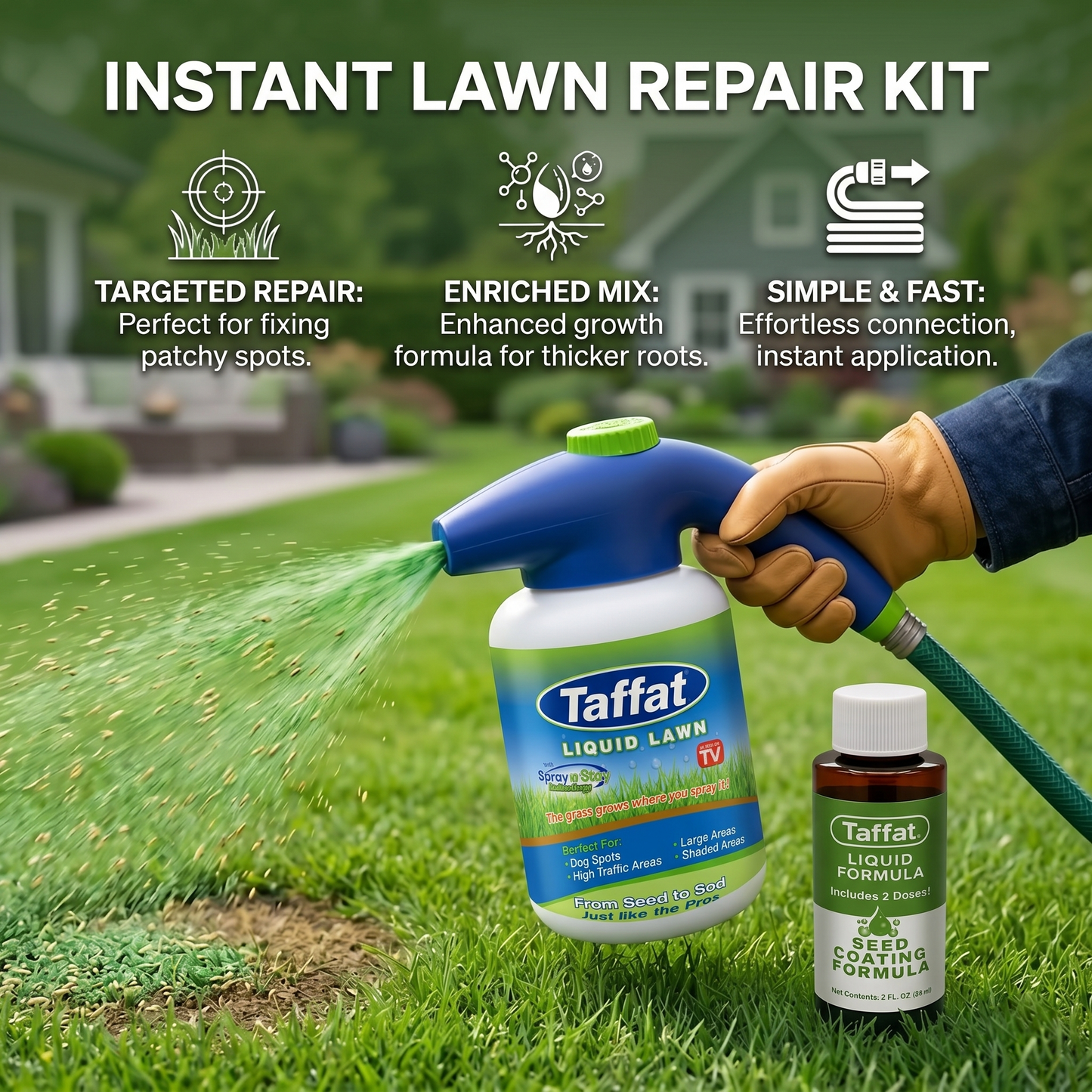 Easy Spray-On Grass Seed & Fertilizer Solution - Instantly Restore Thicker, Greener Lawns in Days