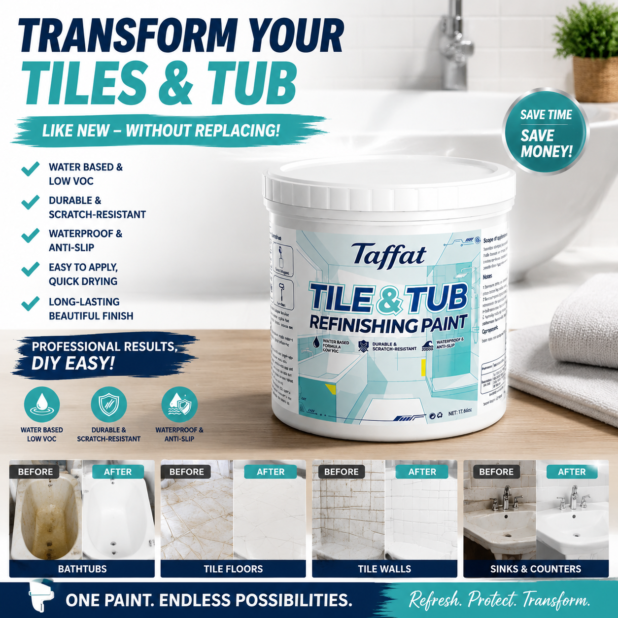 🔥 Last Day - 49% OFF 🛁 Bathroom Makeover Kit for Restoring Old Tiles & Tubs to Like-New Shine | Waterproof & Long-Lasting (Hardener Included)